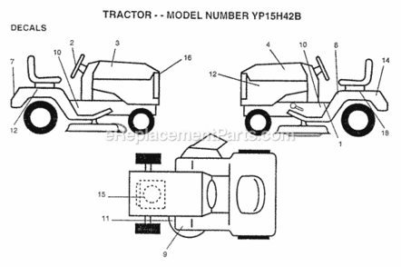 Page B Diagram and Parts List for YP15H42B 1997 Husqvarna Lawn Tractor