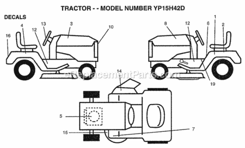 Page B Diagram and Parts List for YP15H42D 1999 Husqvarna Lawn Tractor