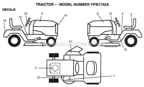 Page B Diagram and Parts List for YPB1742A 1999 Husqvarna Lawn Tractor