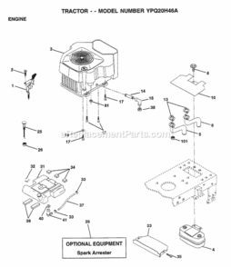 Page E Diagram and Parts List for YPQ20H46A 1999 Husqvarna Lawn Tractor