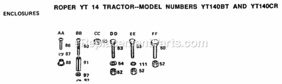 Page E Diagram and Parts List for YT140CR 1999 And Before Husqvarna Lawn Tractor