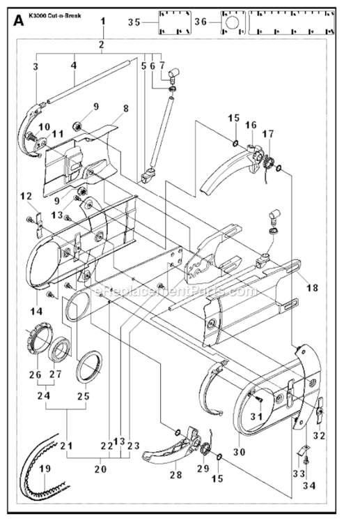 Cutter_Arm Diagram and Parts List for K3000 2009-05 Husqvarna Concrete Saw