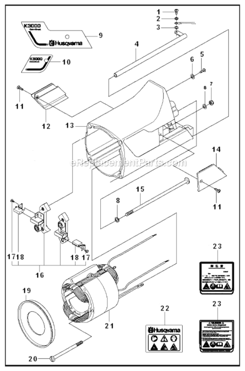 Motor_Housing Diagram and Parts List for K3000 2009-05 Husqvarna Concrete Saw