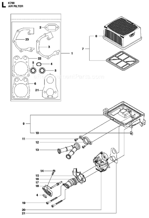 Air_Filter Diagram and Parts List for K760 2013-02 Husqvarna Concrete Saw