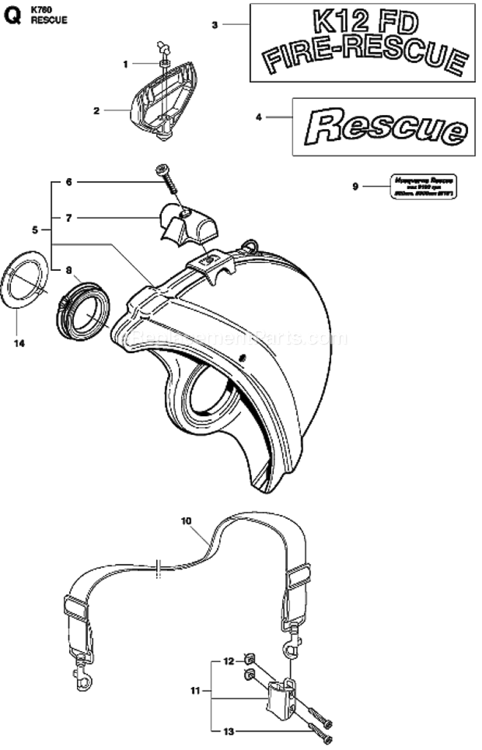 Rescue Diagram and Parts List for K760 2013-02 Husqvarna Concrete Saw