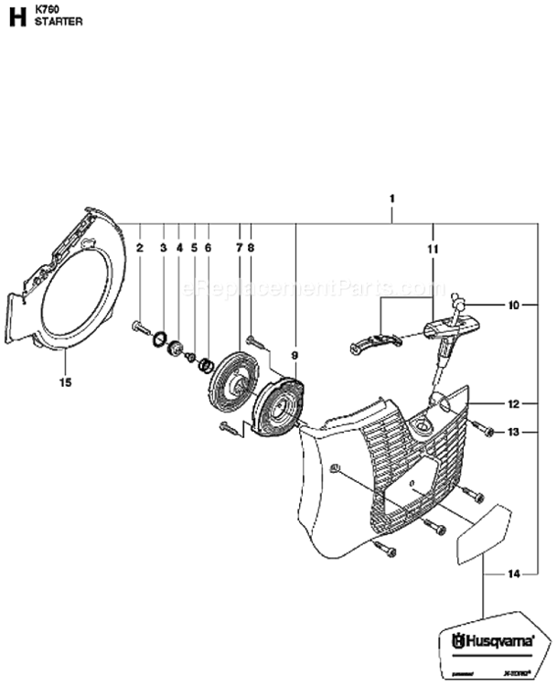 Starter Diagram and Parts List for K760 2013-02 Husqvarna Concrete Saw
