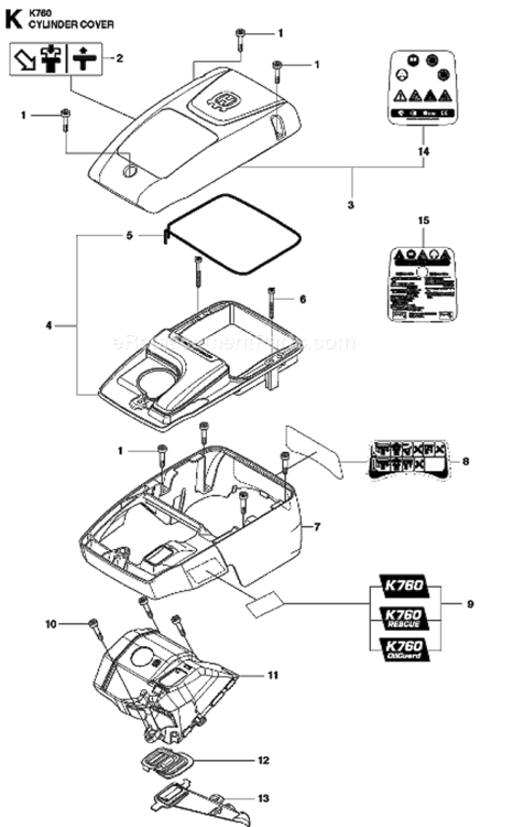 Cylinder_Cover Diagram and Parts List for K760 2013-02 Husqvarna Concrete Saw