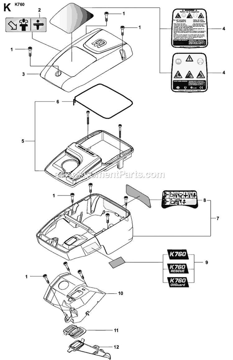 Page K Diagram and Parts List for K760  Husqvarna Concrete Saw