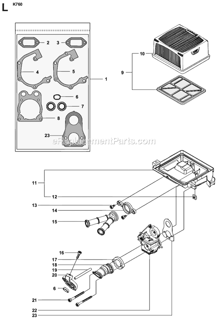 Page L Diagram and Parts List for K760  Husqvarna Concrete Saw