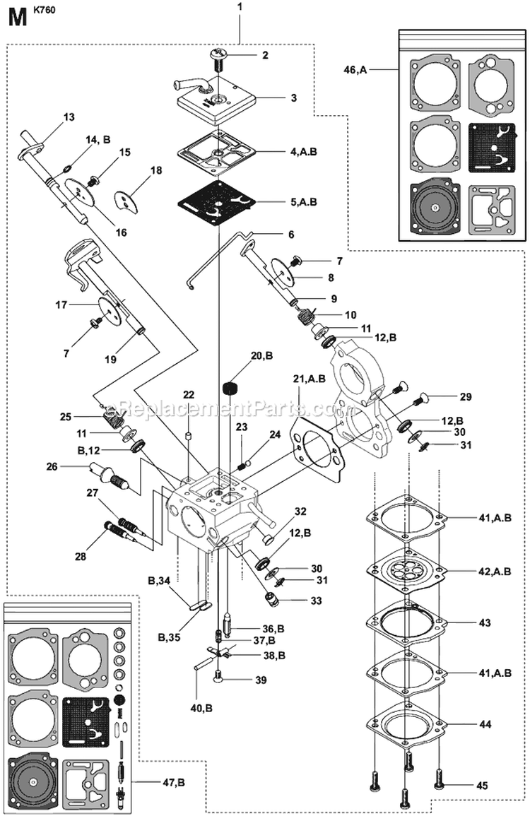 Page M Diagram and Parts List for K760  Husqvarna Concrete Saw