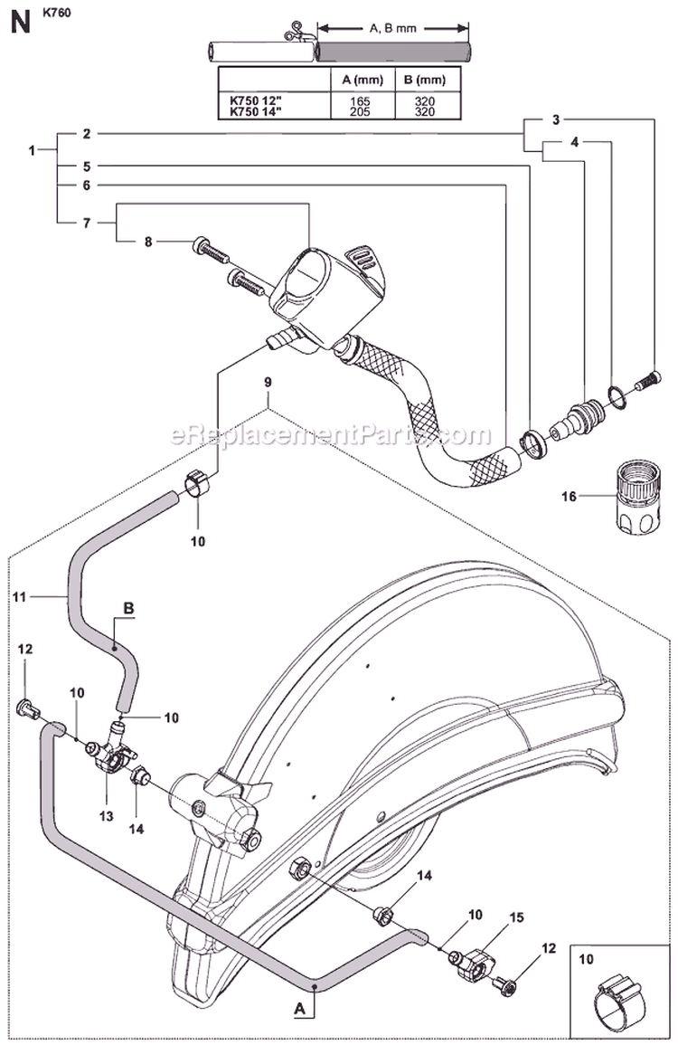 Page N Diagram and Parts List for K760  Husqvarna Concrete Saw
