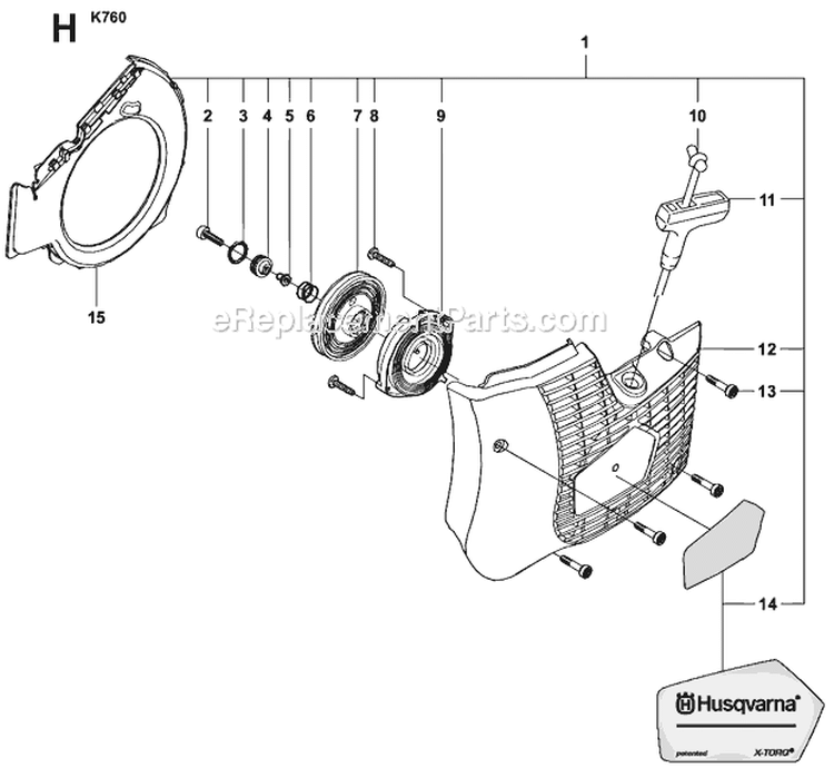 Page H Diagram and Parts List for K760  Husqvarna Concrete Saw