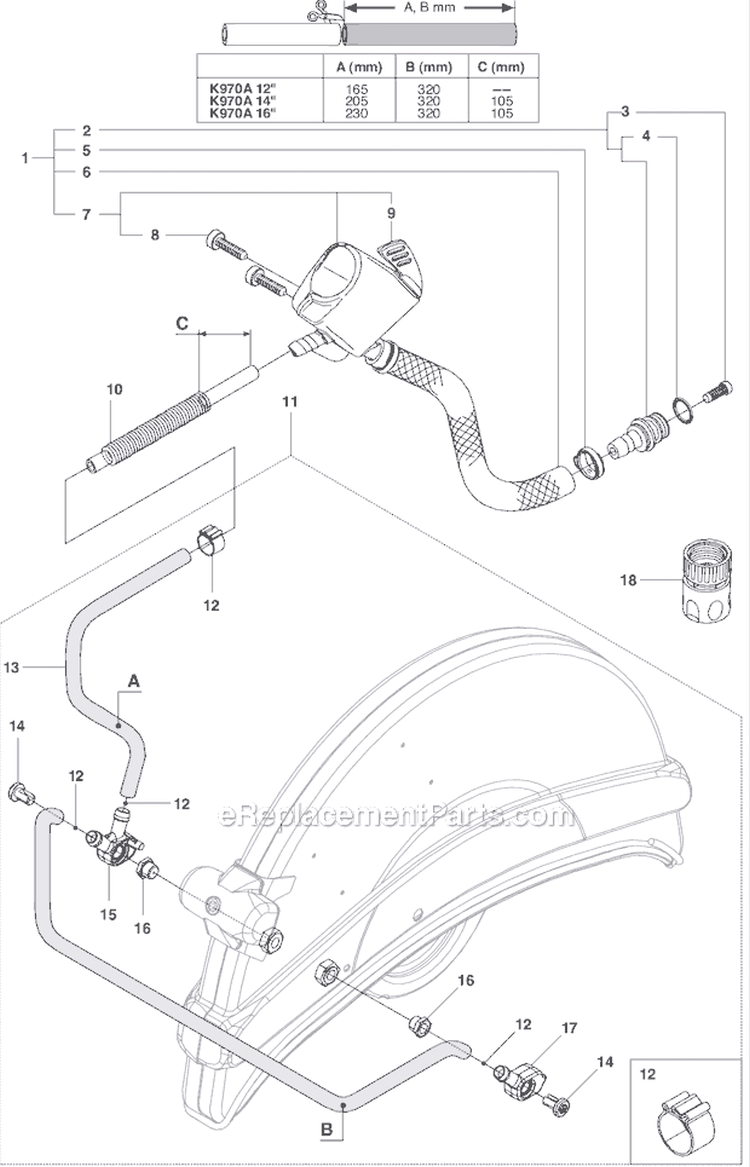 Page N Diagram and Parts List for K970  Husqvarna Concrete Saw