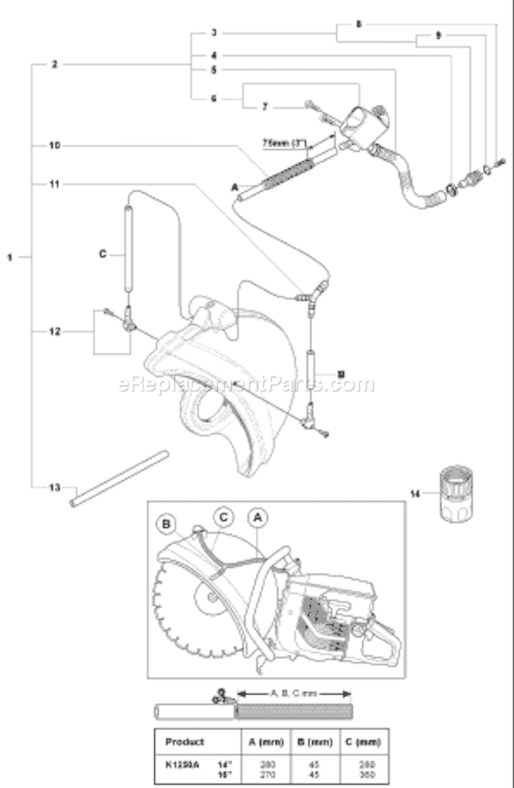 Page M Diagram and Parts List for K1250 K 1250 2007-01 Husqvarna Concrete Saw