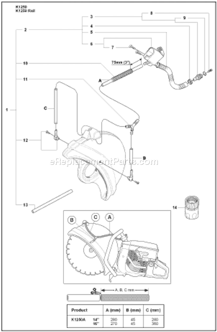 Page P Diagram and Parts List for K1250ACTIVE K 1250 Active 2008-01 Husqvarna Concrete Saw