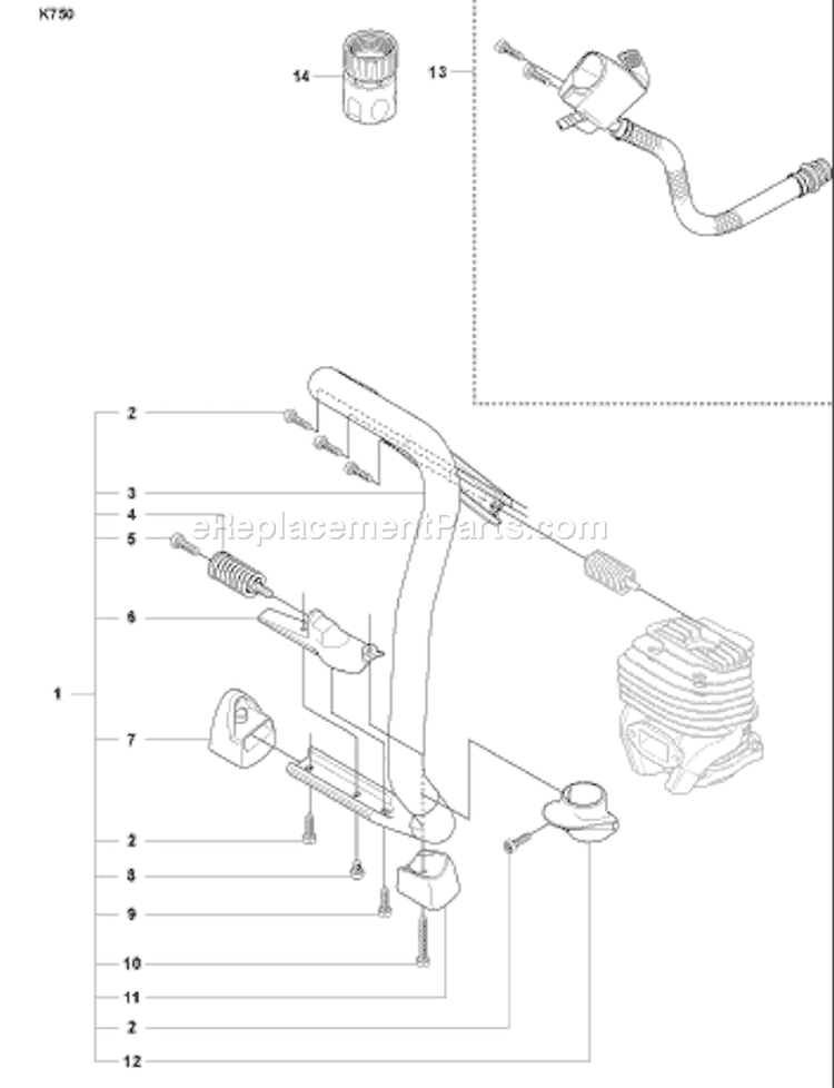 Page K Diagram and Parts List for K750 K 750 2007-01 Husqvarna Concrete Saw