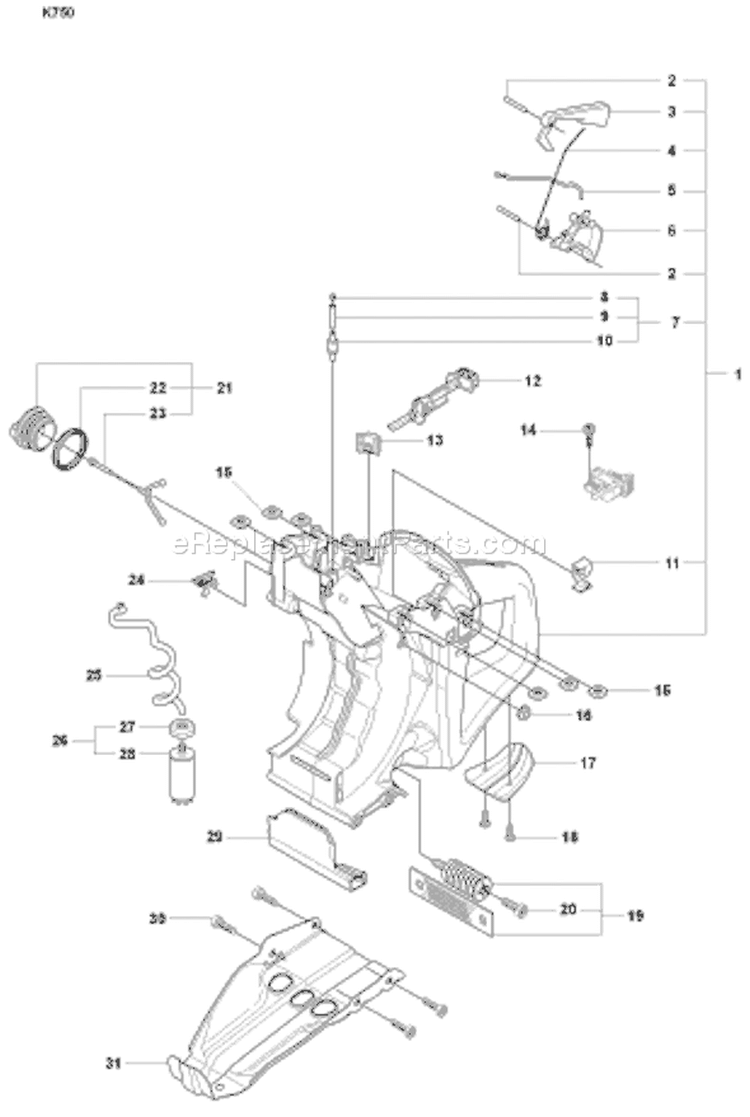 Page L Diagram and Parts List for K750 K 750 2007-01 Husqvarna Concrete Saw