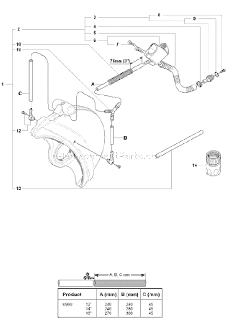 Page P Diagram and Parts List for K960 K 960 2007-07 Husqvarna Concrete Saw