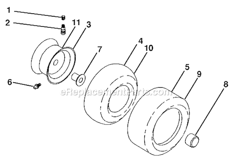 Wheels And Tires Diagram and Parts List for LGT2554 96043006100 Husqvarna Lawn Tractor