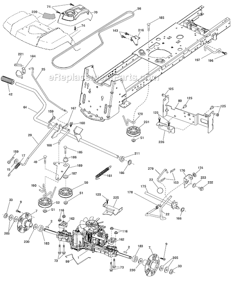 Drive Diagram and Parts List for LGT2554 96043006100 Husqvarna Lawn Tractor