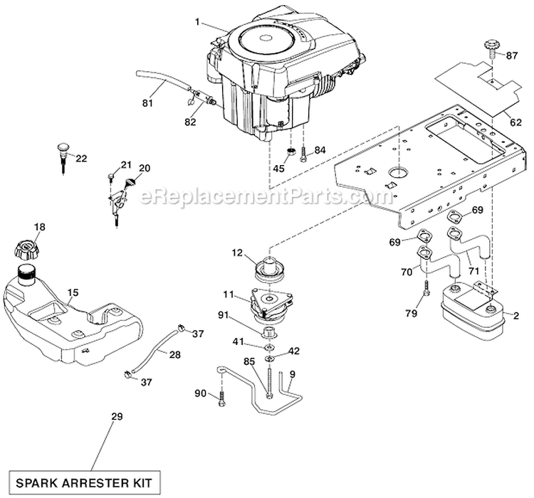 Engine Diagram and Parts List for LGT2554 96043006100 Husqvarna Lawn Tractor