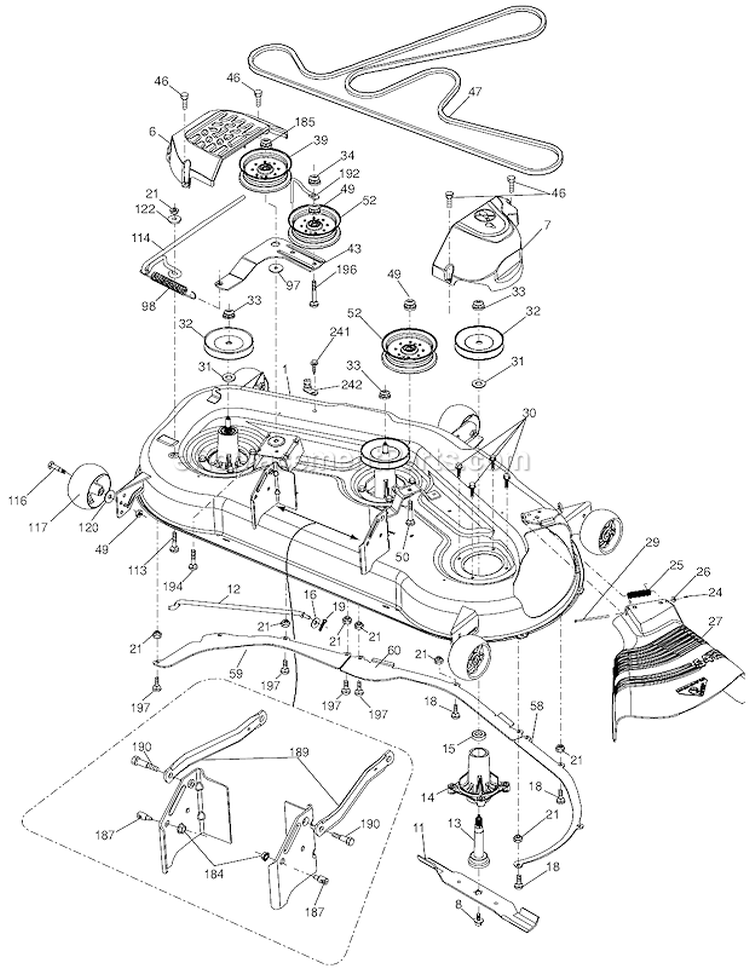 Mower Deck Diagram and Parts List for LGT2554 96043006100 Husqvarna Lawn Tractor