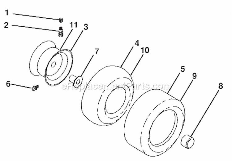 Wheels And Tires Diagram and Parts List for LGT2554 96043006101 Husqvarna Lawn Tractor