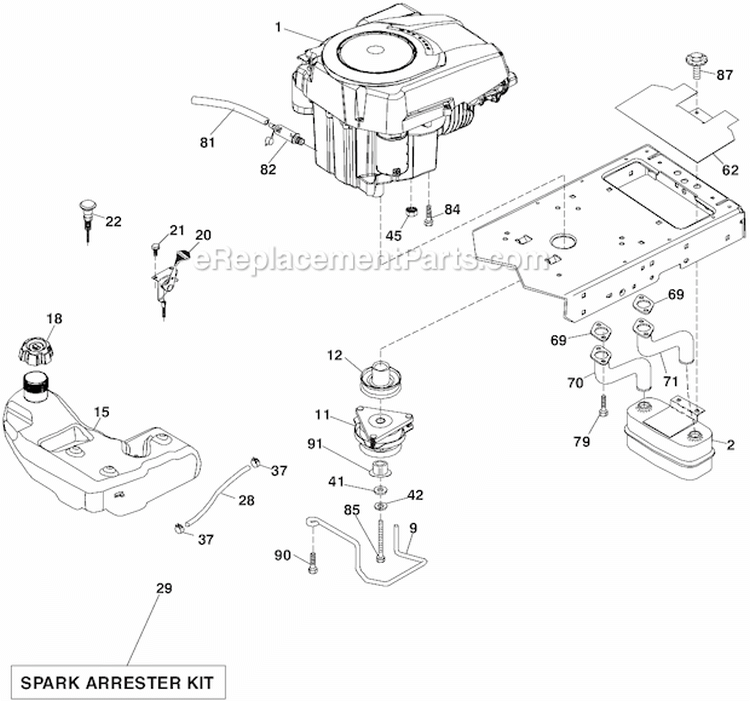 Engine Diagram and Parts List for LGT2554 96043006101 Husqvarna Lawn Tractor