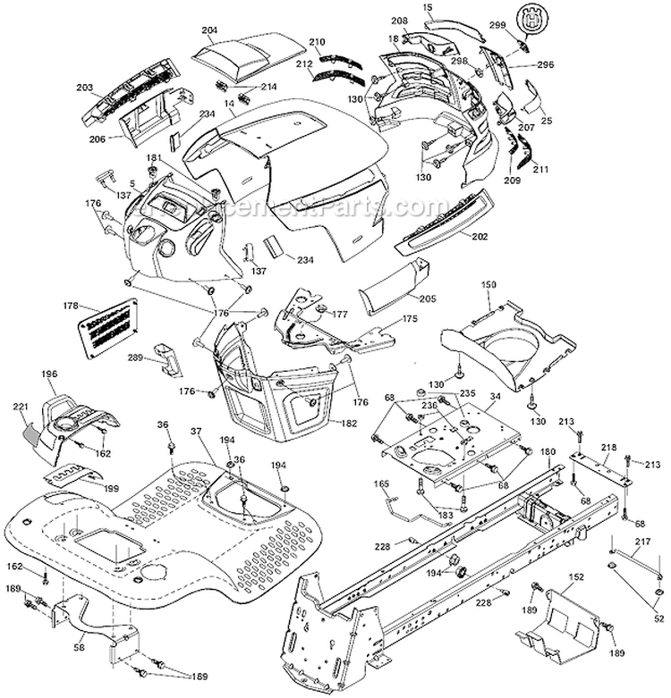 Chassis Diagram and Parts List for LGT2554 96043007400 Husqvarna Lawn Tractor