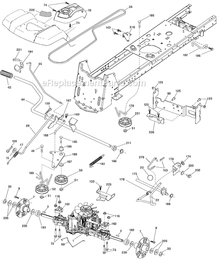 Drive Diagram and Parts List for LGT2554 96043007400 Husqvarna Lawn Tractor