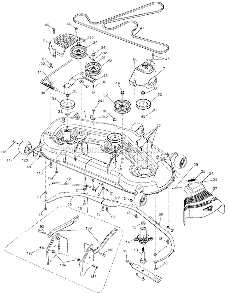 Mower Deck Diagram and Parts List for LGT2554 96043007400 Husqvarna Lawn Tractor