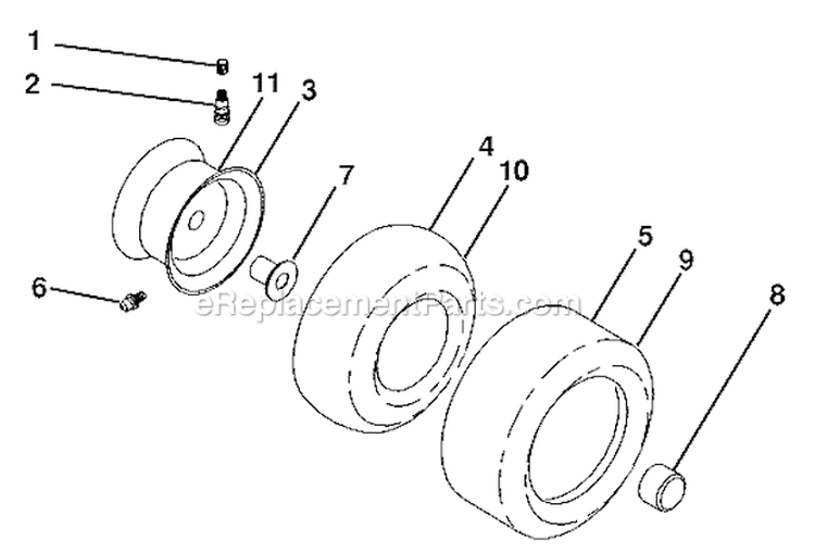 Wheels And Tires Diagram and Parts List for LGT2554 96043008200 Husqvarna Lawn Tractor