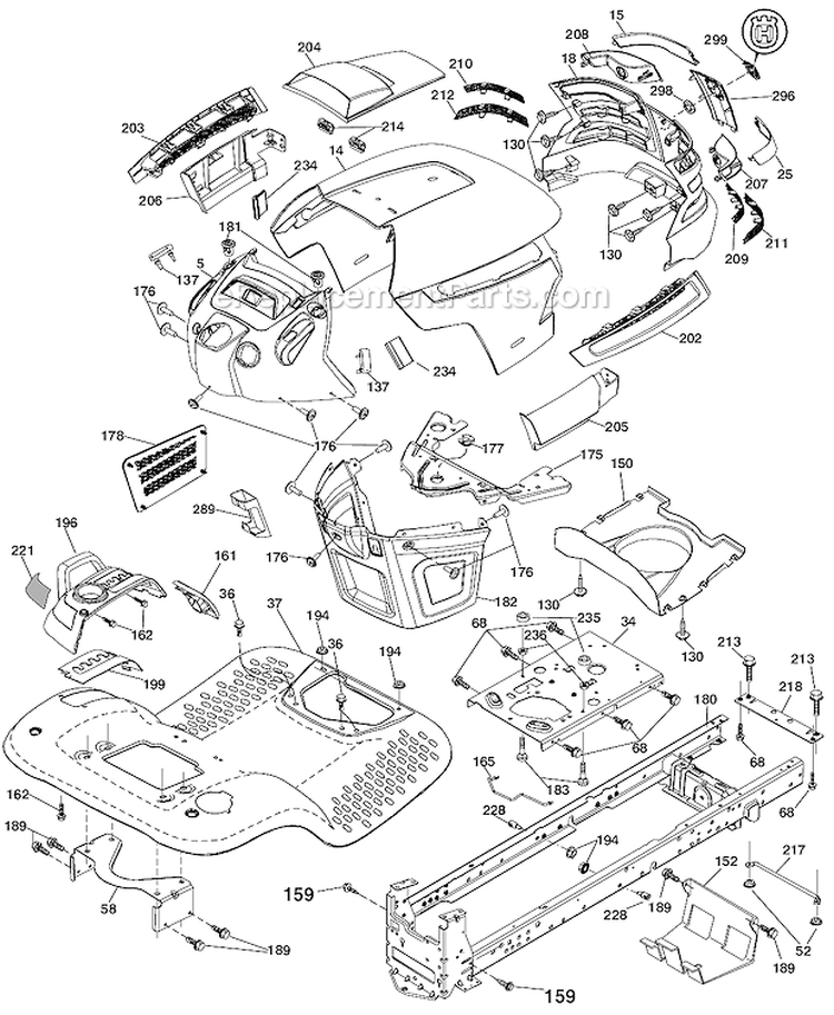 Chassis Diagram and Parts List for LGT2554 96043008200 Husqvarna Lawn Tractor
