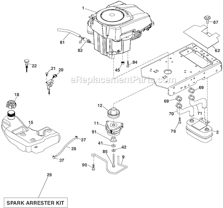 Engine Diagram and Parts List for LGT2554 96043008200 Husqvarna Lawn Tractor