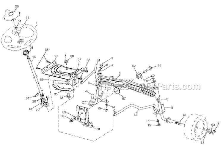 Steering Assembly Diagram and Parts List for LGT2554 96043008200 Husqvarna Lawn Tractor