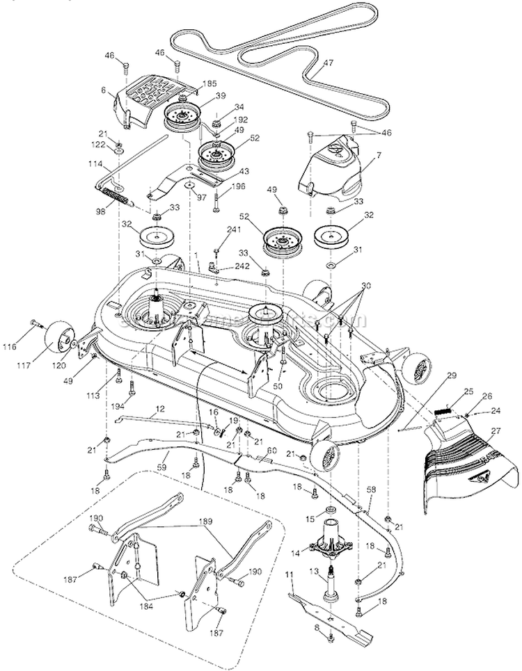 Mower Deck Diagram and Parts List for LGT2554 96043008200 Husqvarna Lawn Tractor
