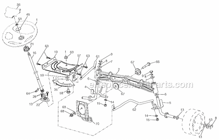 Steering Assembly Diagram and Parts List for LGT2554 96043009400 Husqvarna Lawn Tractor