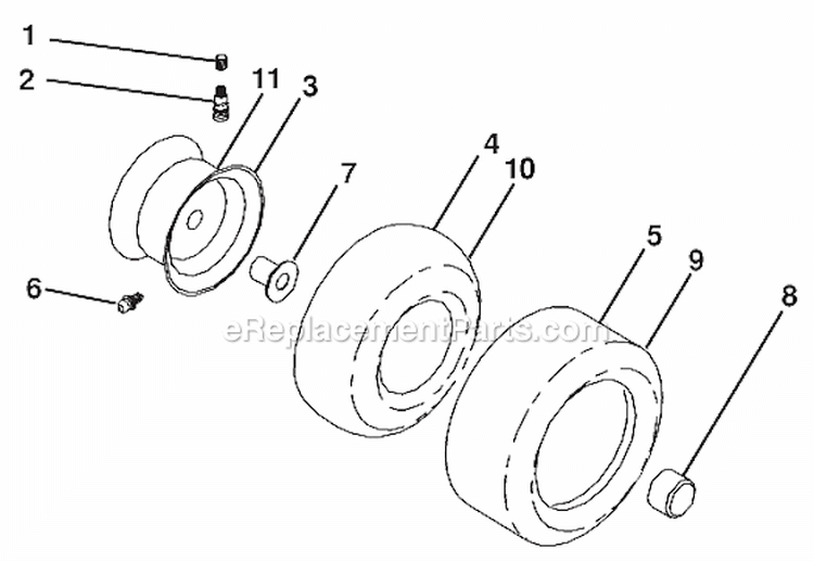 Wheels And Tires Diagram and Parts List for LGT2554 96043009400 Husqvarna Lawn Tractor