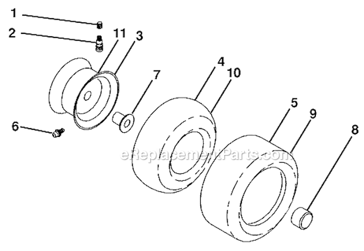 Wheels And Tires Diagram and Parts List for LGT2554 96045001500 Husqvarna Lawn Tractor