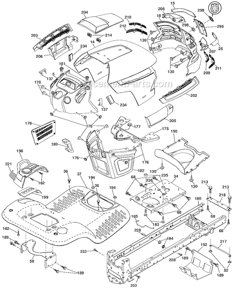 Chassis Diagram and Parts List for LGT2554 96045001500 Husqvarna Lawn Tractor
