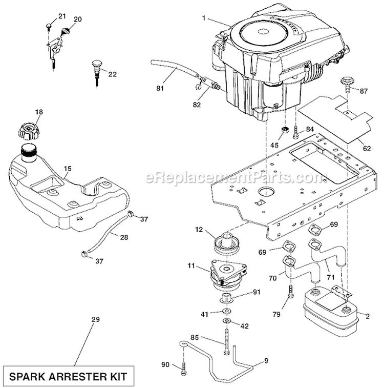 Engine Diagram and Parts List for LGT2554 96045001500 Husqvarna Lawn Tractor