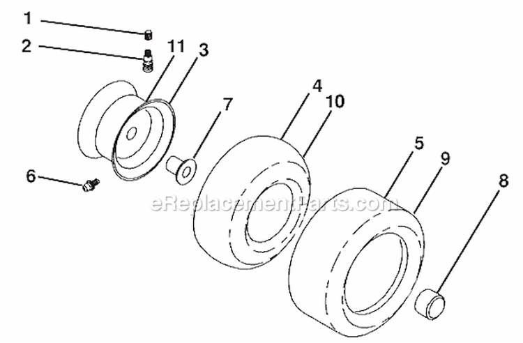 Wheels And Tires Diagram and Parts List for LGT2554 96045001501 Husqvarna Lawn Tractor
