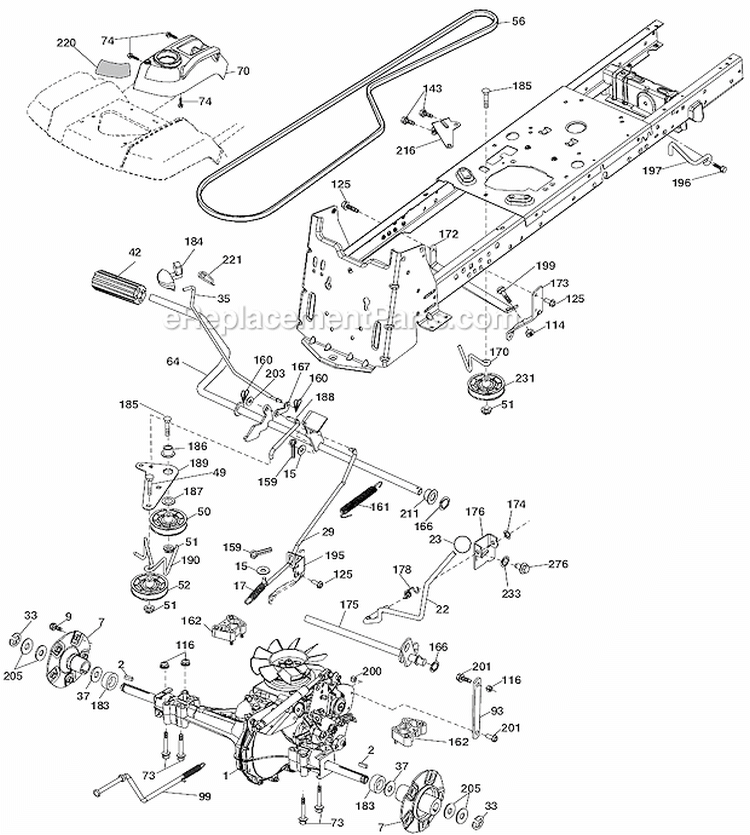 Drive Diagram and Parts List for LGT2554 96045001501 Husqvarna Lawn Tractor