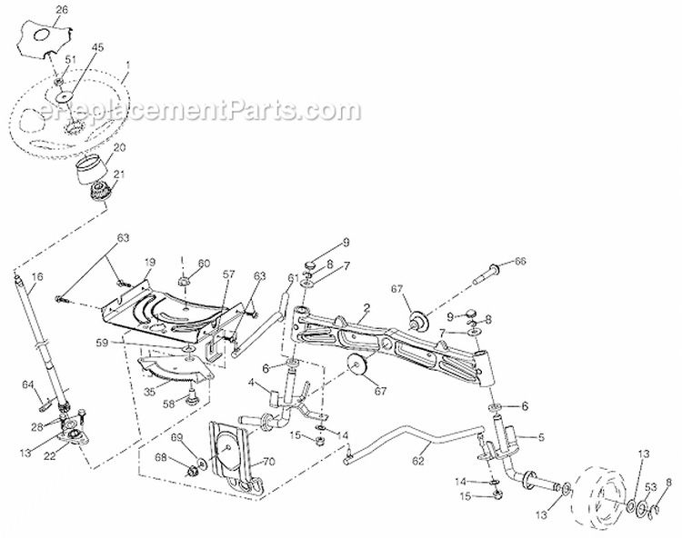 Steering Assembly Diagram and Parts List for LGT2554 96045001501 Husqvarna Lawn Tractor