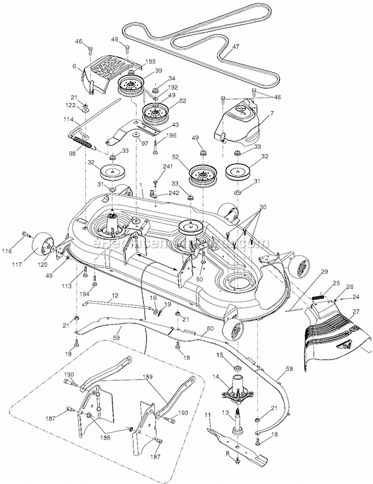 Mower Deck Diagram and Parts List for LGT2554 96045001501 Husqvarna Lawn Tractor