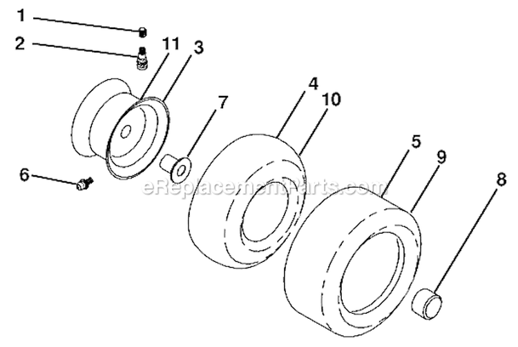 Wheels And Tires Diagram and Parts List for LGT2554 96045001502 Husqvarna Lawn Tractor