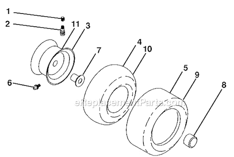 Wheels And Tires Diagram and Parts List for LGT2554 96045001503 Husqvarna Lawn Tractor