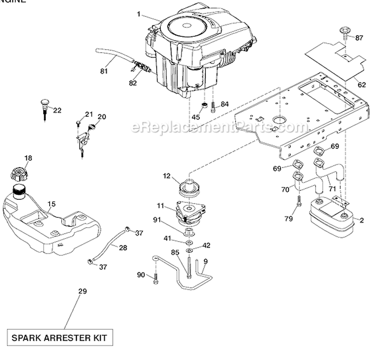 Engine Diagram and Parts List for LGT2554 96045001503 Husqvarna Lawn Tractor