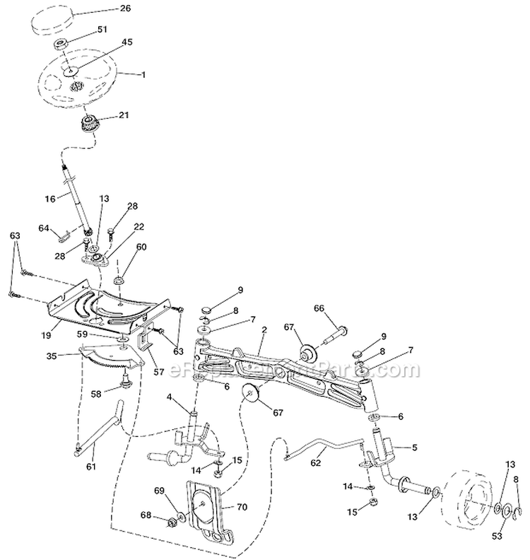 Steering Assembly Diagram and Parts List for LGT2554 96045001503 Husqvarna Lawn Tractor