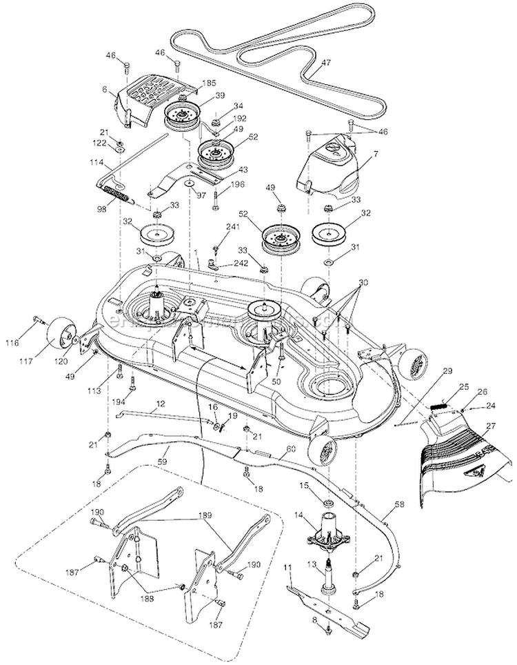 Mower Deck Diagram and Parts List for LGT2554 96045001503 Husqvarna Lawn Tractor